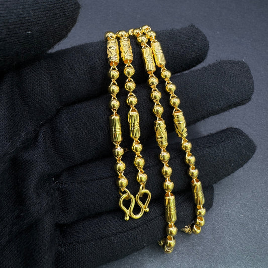 24k Diamond-Cut Barrel & Ball Necklace